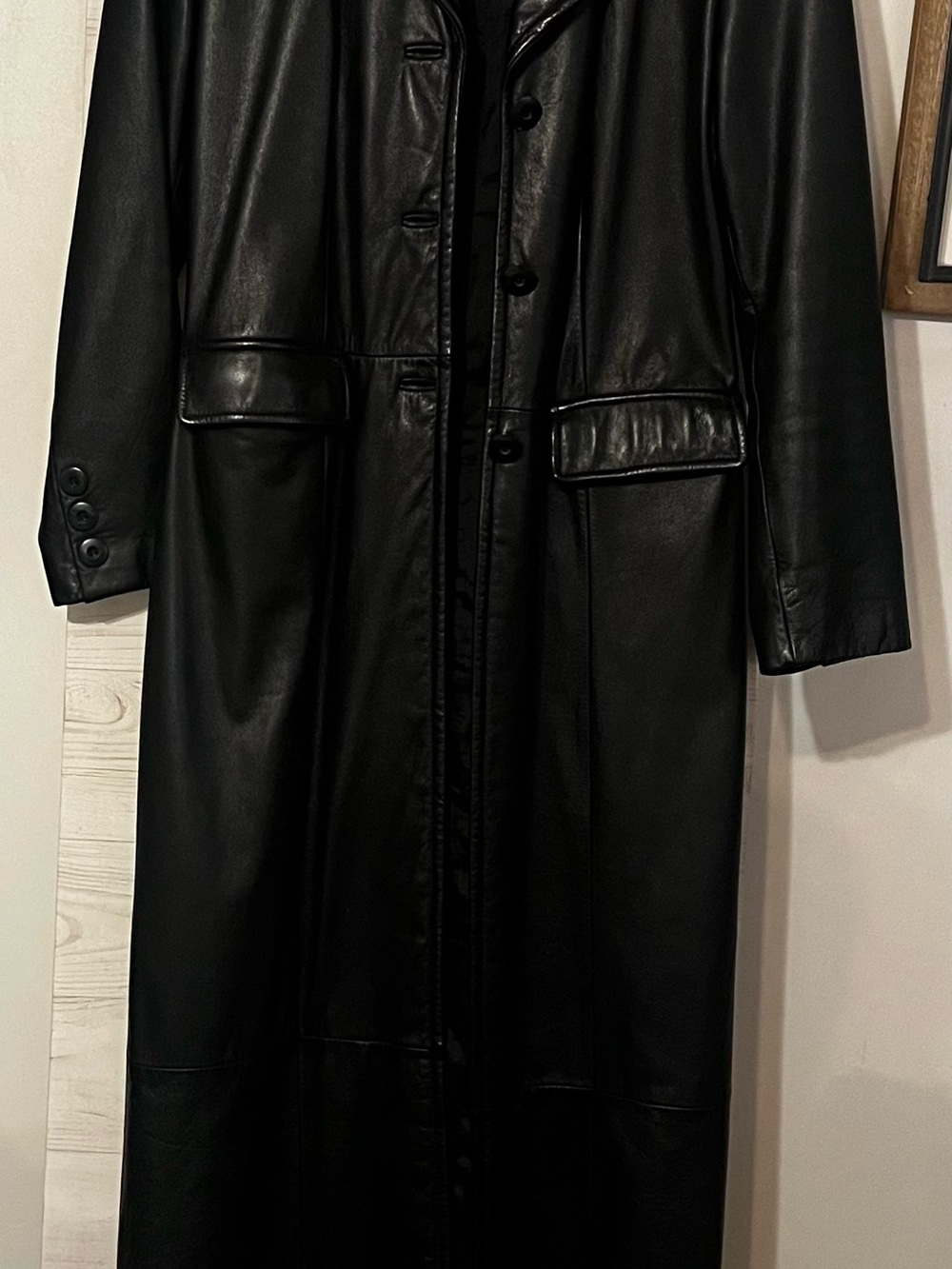 wilson’s leather long black coat